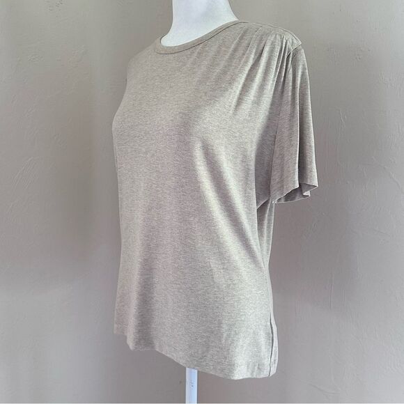 St. John Tee in Tan / Sand Melange with Pleated Shoulder Detail Size M - Picture 3 of 13